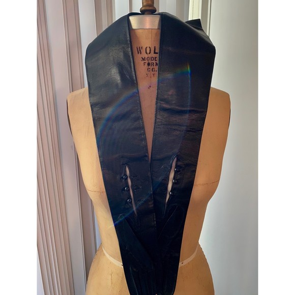 NWOT Vintage Christian Dior Opera Length Black Leather Gloves SZ 6 1/2 - Picture 4 of 8